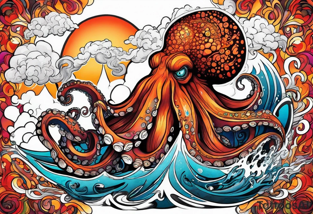 Octopus, volcano eruption tattoo idea
