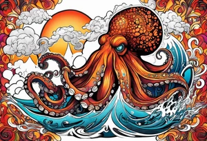 Octopus, volcano eruption tattoo idea