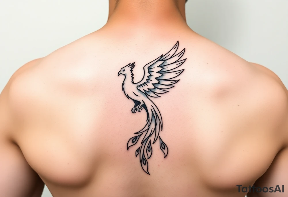 magnificent phoenix rising from golden flames with trailing embers tattoo idea