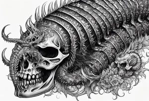 medieval centipede bony exposed bone rotting flesh
 with a fine point and sketch style tattoo idea