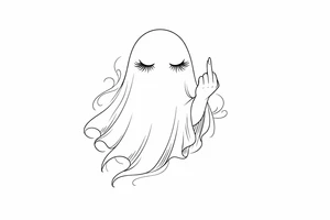 Ghost with long eyelashes giving middle finger fine line tattoo idea