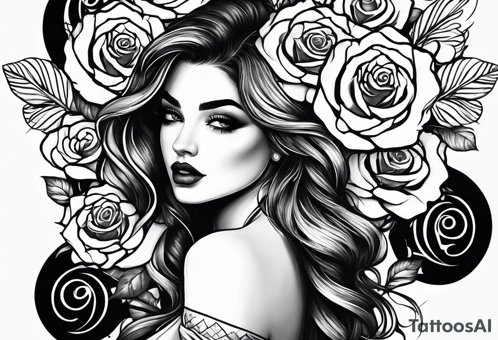 Girl with rose as head tattoo idea
