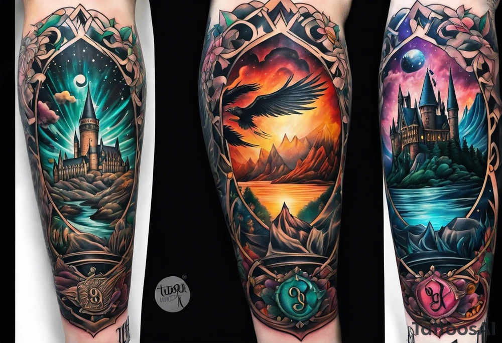 Harry Potter themed full sleeve tattoo idea