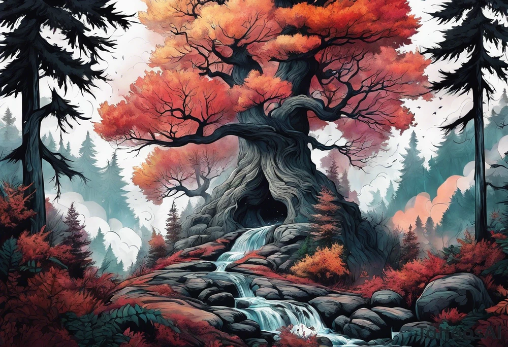 Forest trees smoke tattoo idea