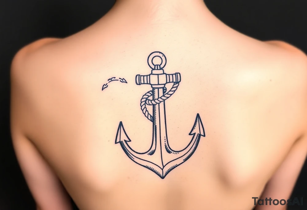 weathered anchor wrapped in nautical rope with sea waves tattoo idea