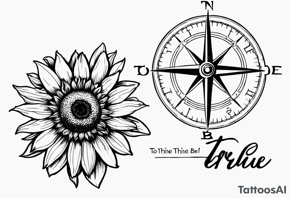 Sunflower and a compass, with the words "To Thine Own Self Be True" tattoo idea