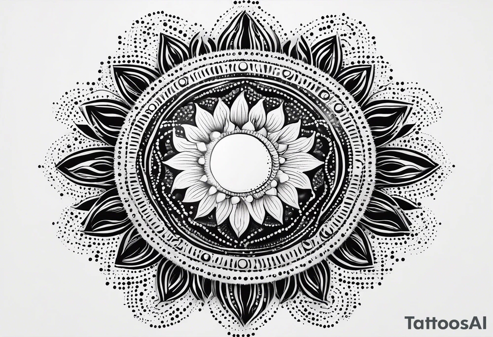 simple sun made of black dots and circles tattoo idea