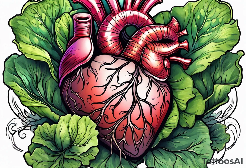 Body heart intertwined with cabbage leaved tattoo idea