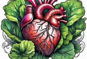 Body heart intertwined with cabbage leaved tattoo idea