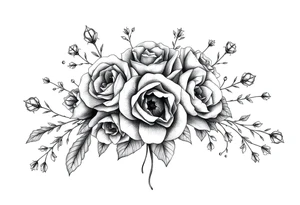 vintage bouquet of wild roses and meadow flowers with morning dew tattoo idea