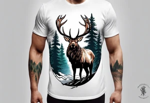 sleeve pine tree moutain elk tattoo idea