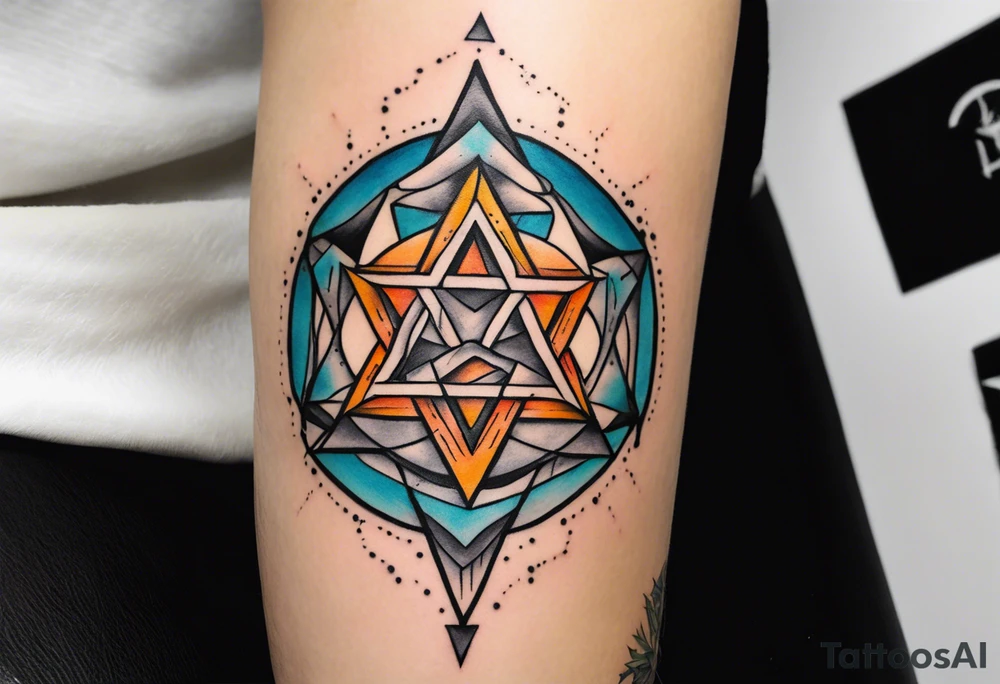 knee tattoo with unicursal hexagram from thelema in the style of Darwin Enriquez tattoo idea