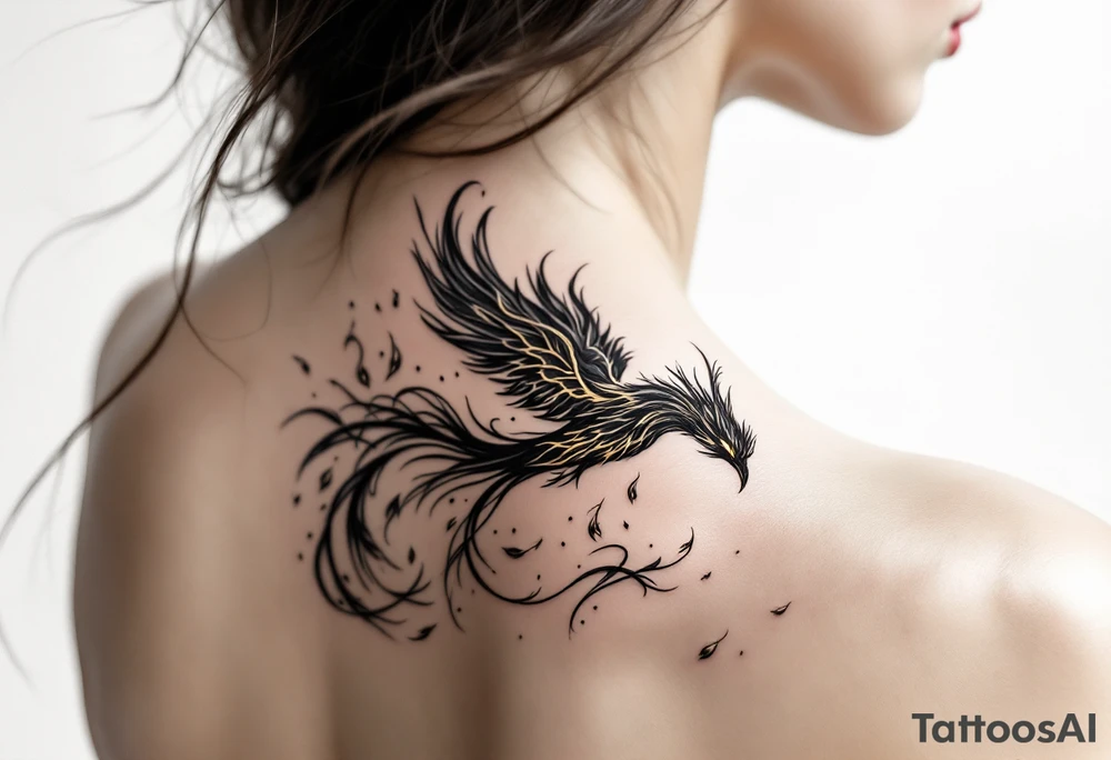 magnificent phoenix rising from golden flames with trailing embers tattoo idea