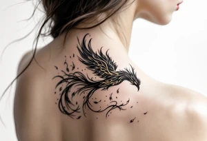 magnificent phoenix rising from golden flames with trailing embers tattoo idea