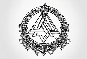 Valhalla  sword shield axe barbed wire chains valknut tattoo idea