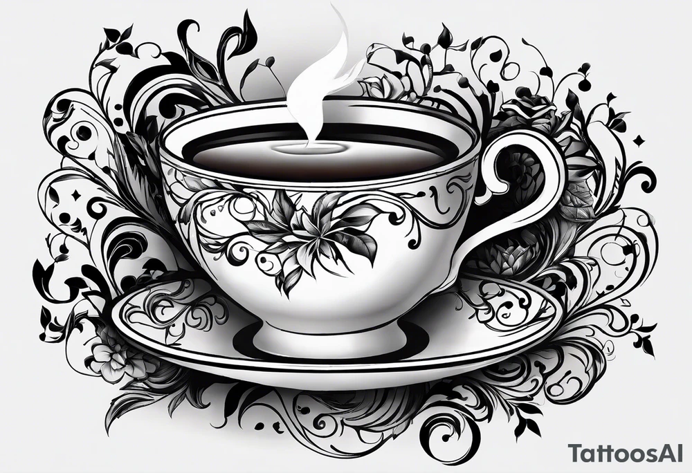 A cup of music in the morning. The tea, inside the cup, is made by music tattoo idea