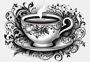 A cup of music in the morning. The tea, inside the cup, is made by music tattoo idea