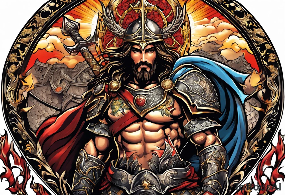 The armor of Jesus Christ fights Satan and protect his people tattoo idea