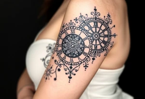 vintage roman numerals within ornate clockwork mechanism tattoo idea