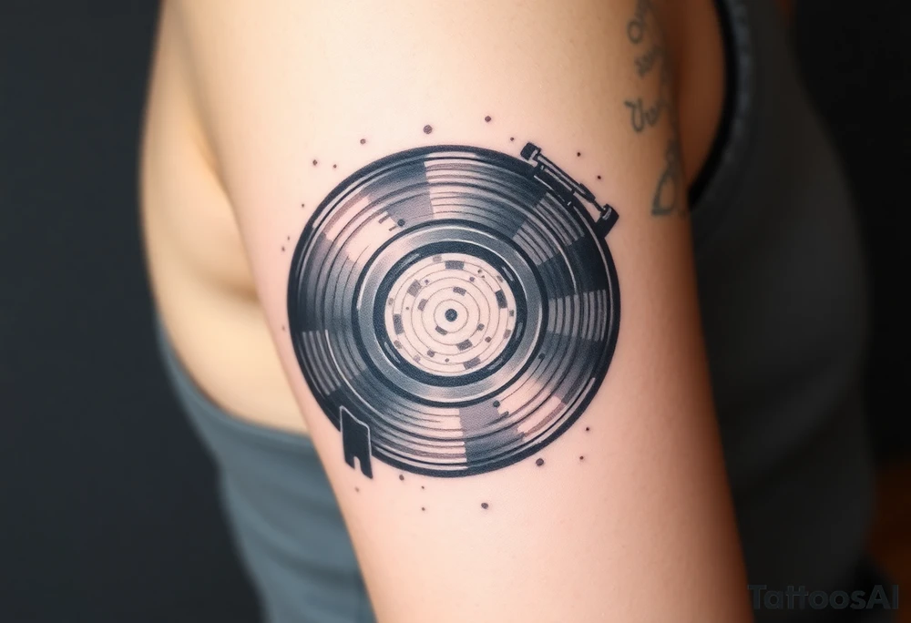 vinyl record and disco ball tattoo idea