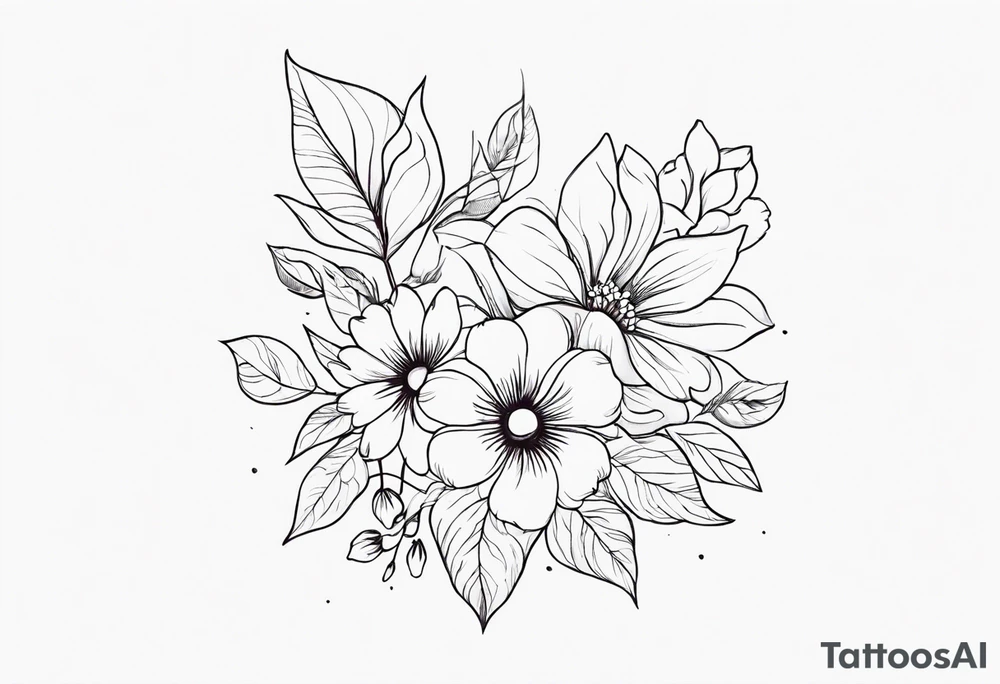 feminin minimalist flowers with little fow tattoo idea