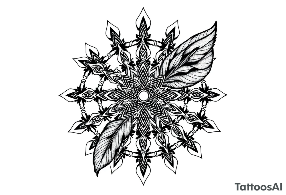 spiritual feather indian mandala shaman rune tattoo idea