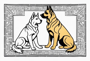 a golden retriever and a german shepherd both in jujitsu gis no pattern tattoo idea