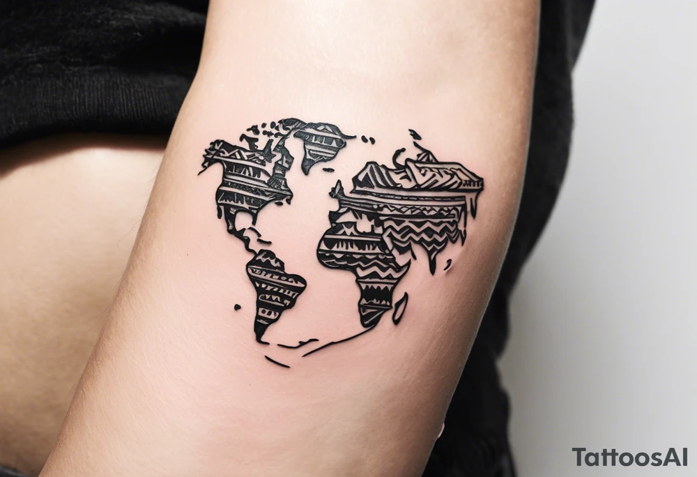 a minimalistic, very small, fine line tattoo symbolizing my love to travel the world and explore new cultures while also including a symbol of my roots, my family and friends, who I am very grateful for tattoo idea