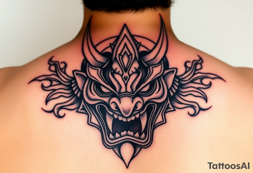 Fierce Japanese oni mask that a samurai would wear into battle. tattoo idea