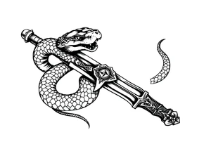 mystical snake coiled around an ancient dagger with jeweled hilt tattoo idea