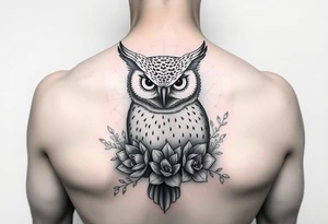 Horned Owl with Succulents tattoo idea