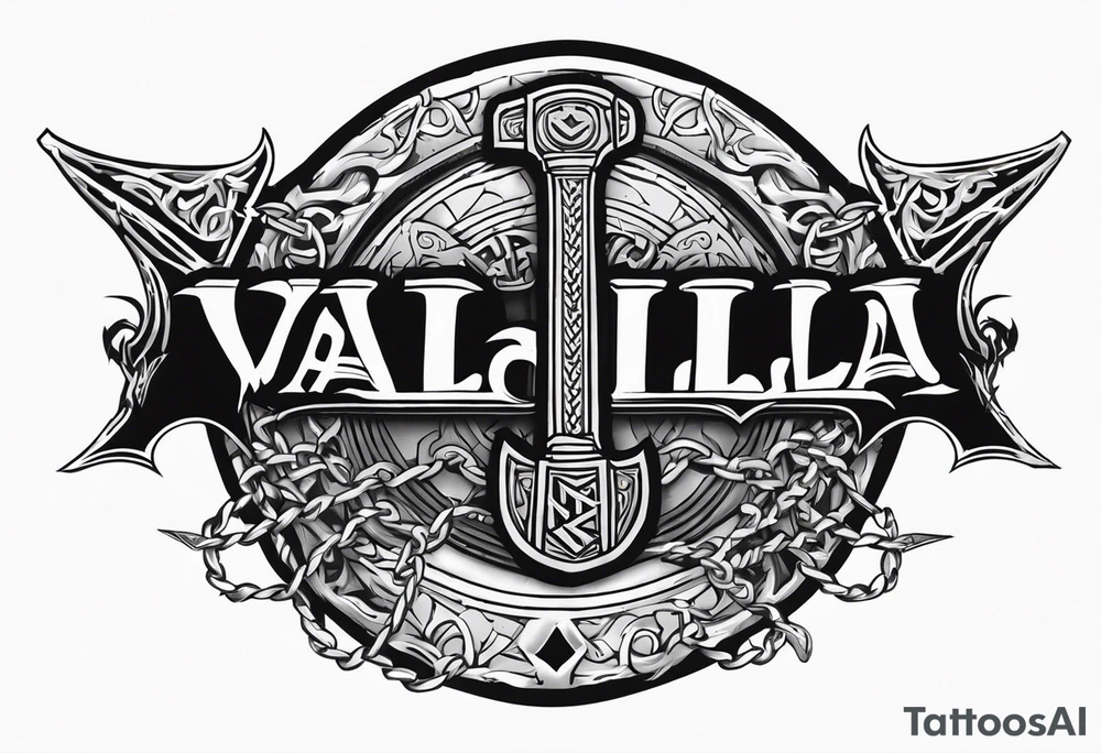 Valhalla round shield axe barbed wire chains tattoo idea