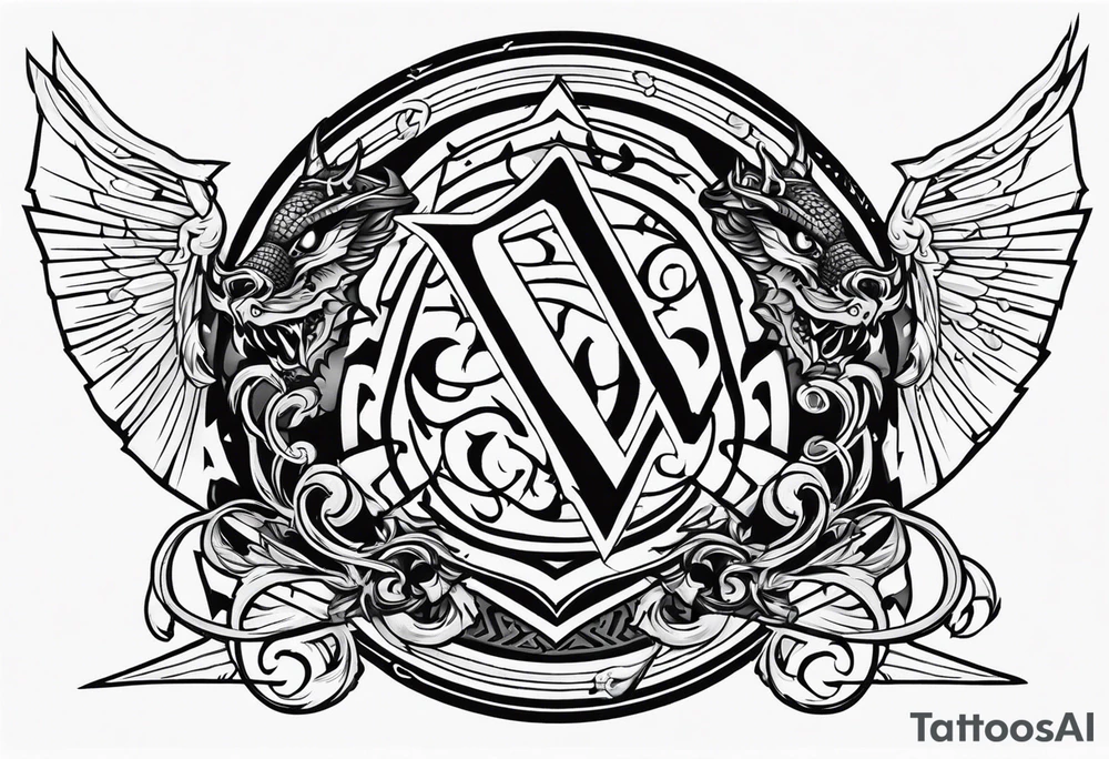 Valhalla shield sword dragon runes tattoo idea
