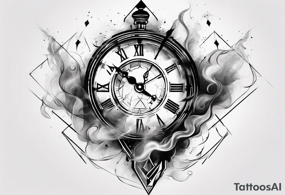 Modern clock fading with smoke tattoo idea