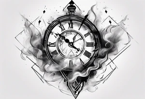 Modern clock fading with smoke tattoo idea