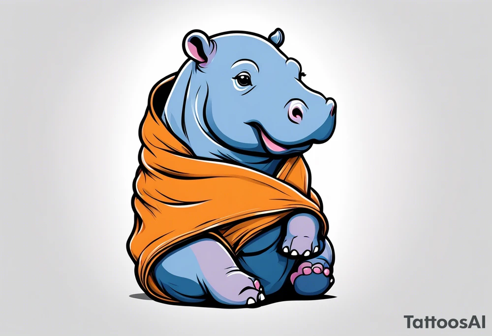 Baby hippo sitting wrapped in a swaddle tattoo idea