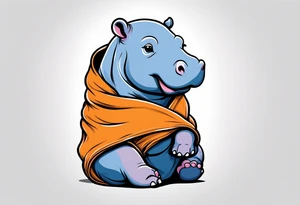 Baby hippo sitting wrapped in a swaddle tattoo idea