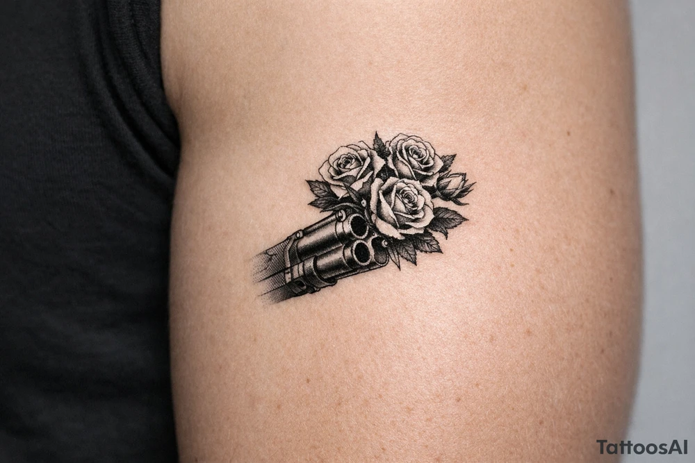 A bouquet of roses bursting from the barrel of a shotgun. tattoo idea