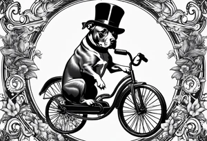 Pittbull wearing a tophat riding a tricycle wearing glasses tattoo idea