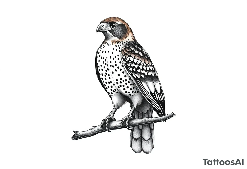 Sparrowhawk sitting on a branch tattoo idea
