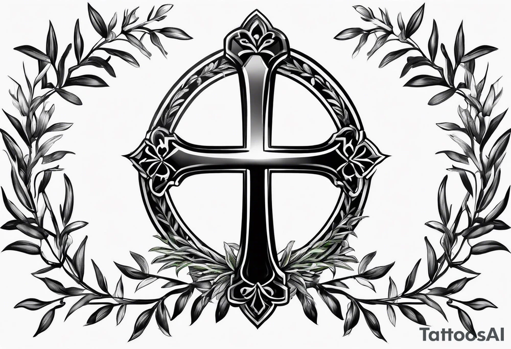 Christian cross with olive branches around it tattoo idea Christian cross with olive branches around it tattoo idea