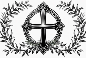 Christian cross with olive branches around it tattoo idea