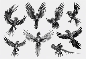 Cyberpunk Guatemalan Quetzal flying tattoo idea