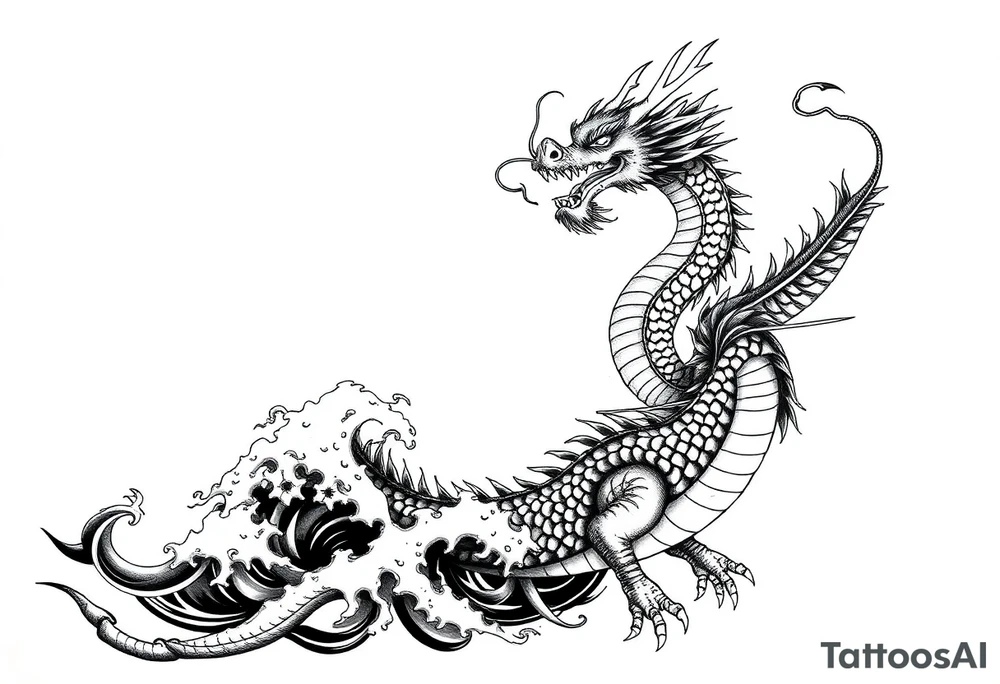 The ocean for the left side. The dragon with sumie style for the right side. That dragon goes up tattoo idea