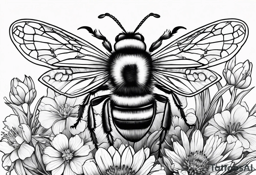 Wildflower tattoo with bumblebee tattoo idea