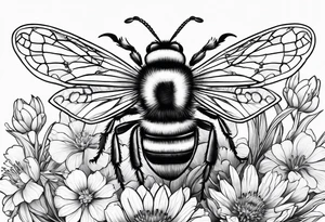 Wildflower tattoo with bumblebee tattoo idea