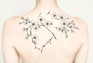 cherry blossoms and love creepers, floral arm wrap details tattoo idea