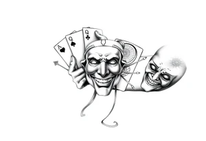 5 card hand,  Gemini twins, and a happy mask getting pulled off tattoo idea