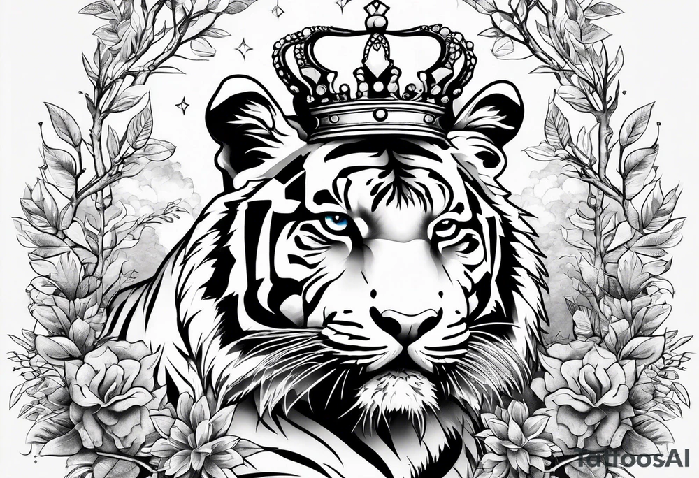 Tiger with a crown and the tree of life tattoo idea