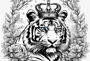 Tiger with a crown and the tree of life tattoo idea